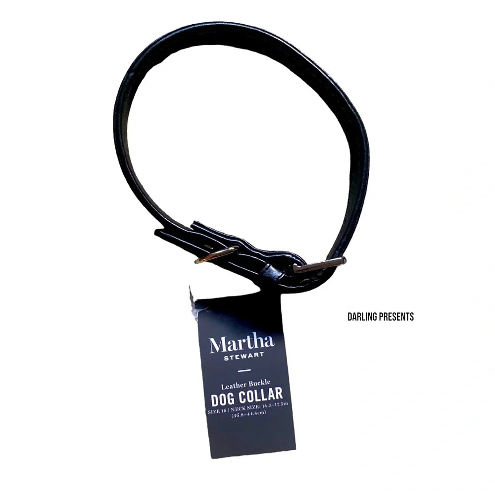 Martha Stewart Vegan Leather Engraved Buckle Dog Collar Color Black Size M/16